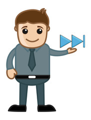 Man with Next Media Button - Business Cartoons Character