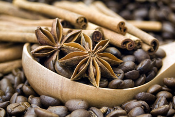 coffee beans, cinnamon and anise