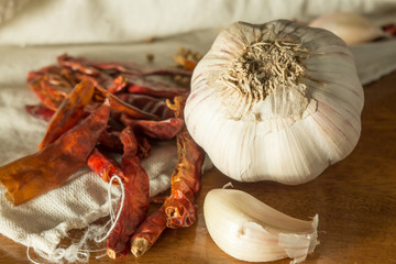 Stil life Thai seasoning, garlic and chili.
