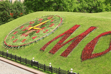 Flower Clock at Poklonnaya Gora at sunny summer day