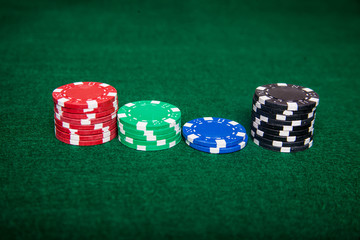 Four stacks of poker chips