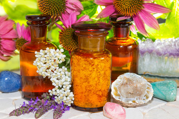 Naturopathy with gemstones and flowers