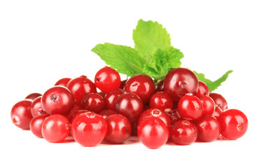 Ripe red cranberries, isolated on white.