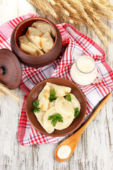 Tasty dumplings with fried onion