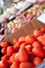 Tomatoes And Other Produce Displayed At Farmers Market