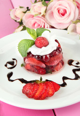 Tasty jelly dessert with fresh berries,