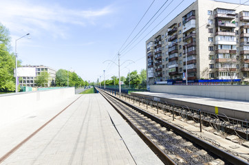 Fototapeta premium Light rail station in Kiev. Ukraine