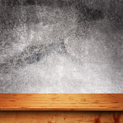 Wood table and grunge wall