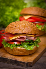 Sandwiches on the wooden table
