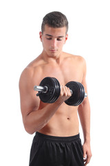 Fototapeta na wymiar Attractive man doing weights isolated