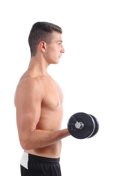 Attractive Man Doing Weights Isolated