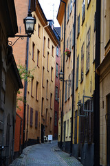 Rustic Alley with Cobblestone road in Stockholm, Sweden
