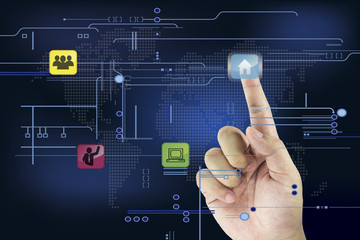 Businessman pressing virtual icons