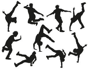 Dancing male silhouettes on white