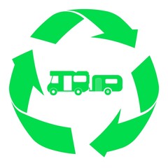 Camping-car dans un symbole recyclage	