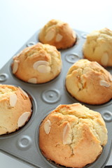 Naklejka na ściany i meble home bakery, almond muffin in mold for bakery food image