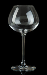 Empty wine glass on black background