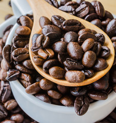 Coffee beans on spoon