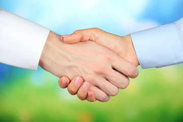 Business handshake on bright background