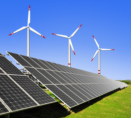 solar energy panels and wind turbine