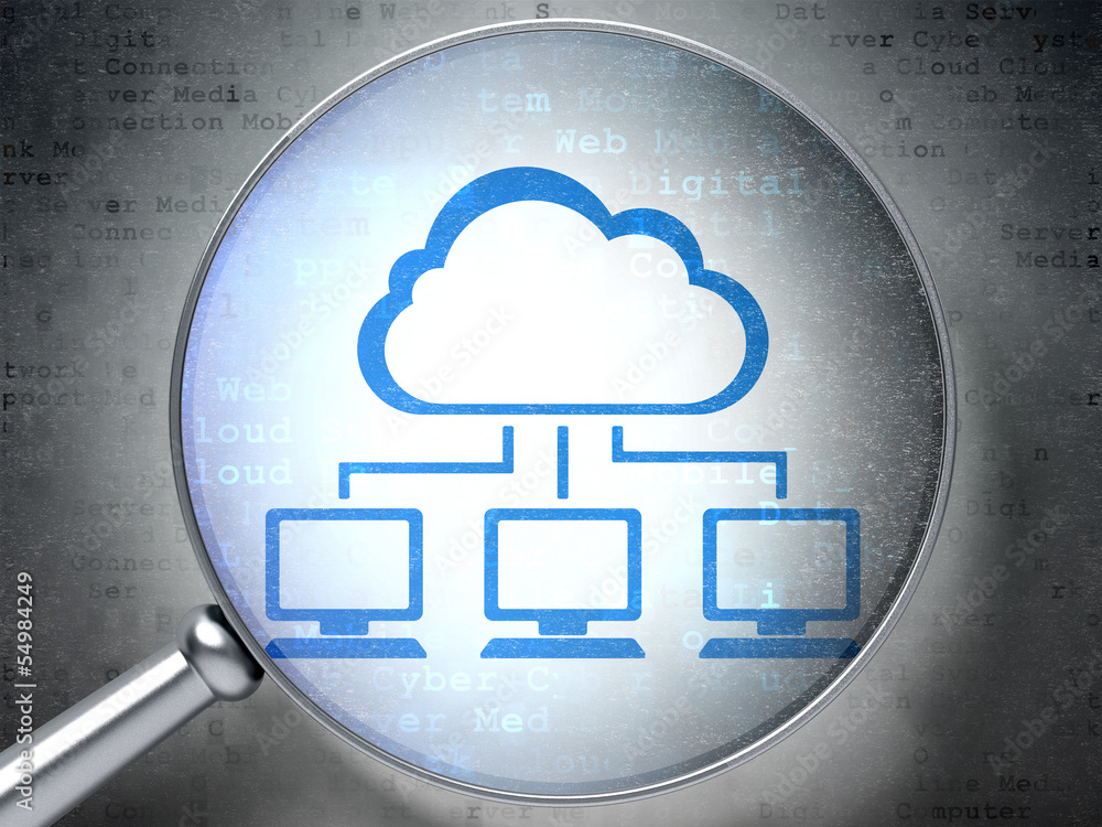 Poster cloud networking concept: cloud network with optical glass on d