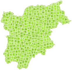 Map of Trentino Alto Adige in a mosaic of green squares