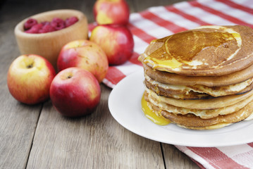 Pile of pancakes in the white plate