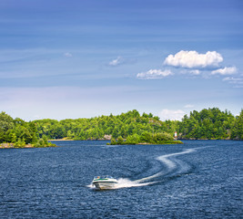 Woman boating on lake
