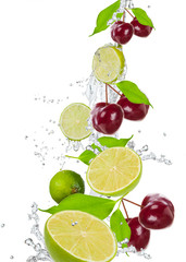 Fresh fruit in water splash