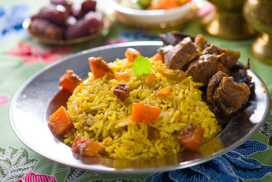arab rice meat food with pilaf