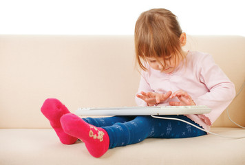 young girl using a keybord. computer generation