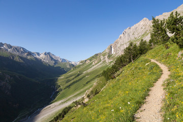 Sentier dans le versant vers le sommet du petit mt-blanc