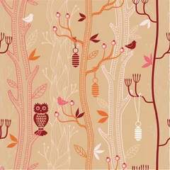 Peel and stick wall murals Birds in the wood Forest seamless pattern