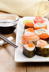 Mixed sushi on a white plate