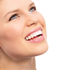 Dentistry female with perfect toothy smile, isolated