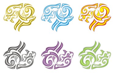 Fototapeta premium Tribal lion head symbols - the earth, fire, water, ashes