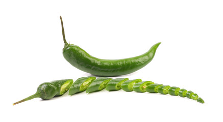 Green chili pepper and slices