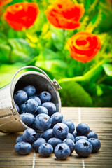 Delicious fruit berries in metal small pail