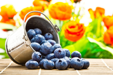 Delicious fruit berries in metal small pail