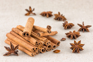 Cinnamon sticks and anise stars