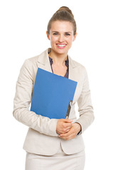 Portrait of smiling business woman with folder