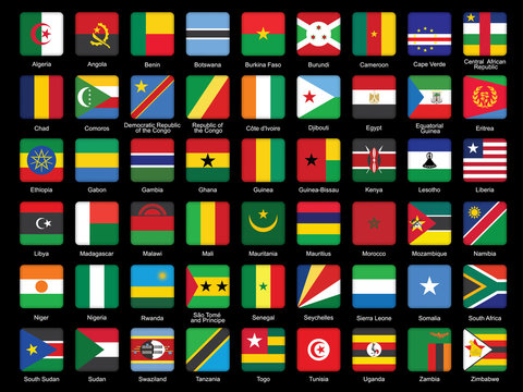 set of African flags icons over black