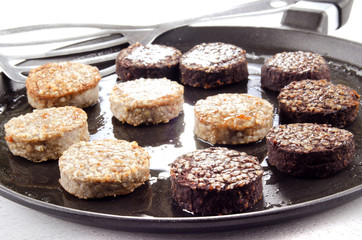 grilled white and black pudding