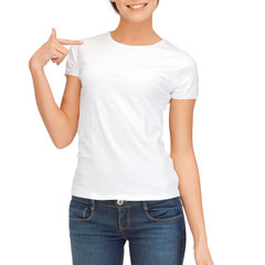 woman in blank white t-shirt