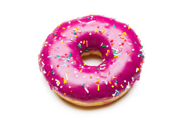 tasty purple donut, isolated on white