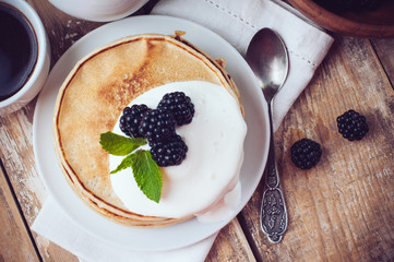 homemade pancakes with blackberries