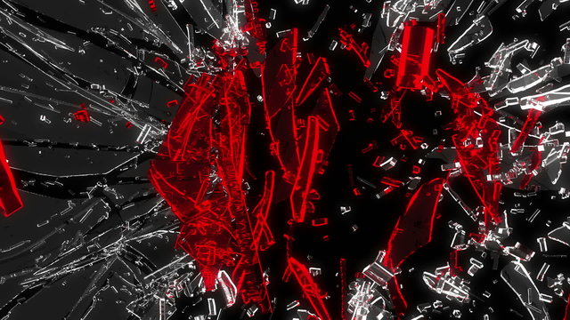 Shattered glass: red broken heart shape. Alpha