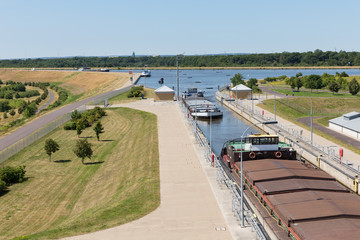 Big sluice with ships in Mittellandkanal in Germany © Kruwt