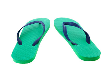 Green and blue flip flops