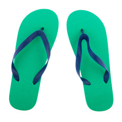 Green and blue flip flops